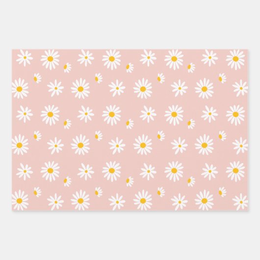 Retro Daisy Bloemen Blush Roze Baby Meisje Verjaar Inpakpapier Vel (Voorkant 3)