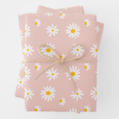 Retro Daisy Bloemen Blush Roze Baby Meisje Verjaar Inpakpapier Vel (In situ)