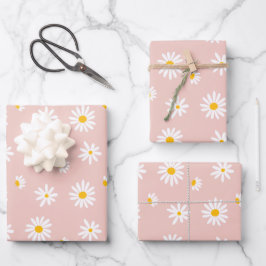 Retro Daisy Bloemen Blush Roze Baby Meisje Verjaar Inpakpapier Vel