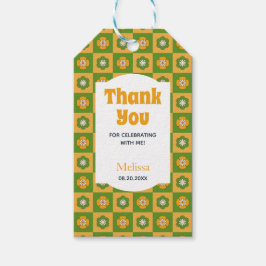 Retro Daisy Bloemen Geruite Verjaardag Dank u Cadeaulabel