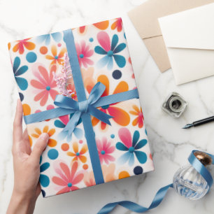 Retro Daisy Bloemen Kleurrijke jaren 60 Stijl Patr Cadeaupapier