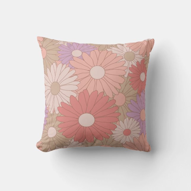 Retro-daisy-bloemen Kussen (Voorkant)
