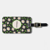 Retro Daisy bloemen op Black Custom Bagagelabel (Voorkant horizontaal)