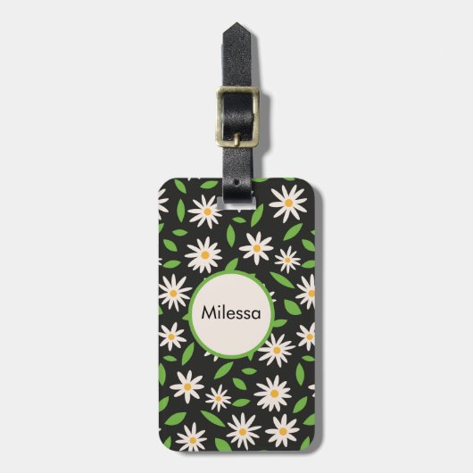 Retro Daisy bloemen op Black Custom Bagagelabel (Voorkant verticaal)