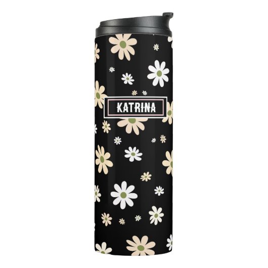 Retro Daisy Bloemen Patroon Boho gepersonaliseerd Thermosbeker (Gedraaid links)