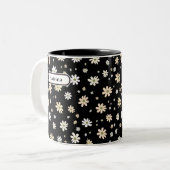 Retro Daisy Bloemen Patroon Boho gepersonaliseerd  Tweekleurige Koffiemok (Voorkant links)