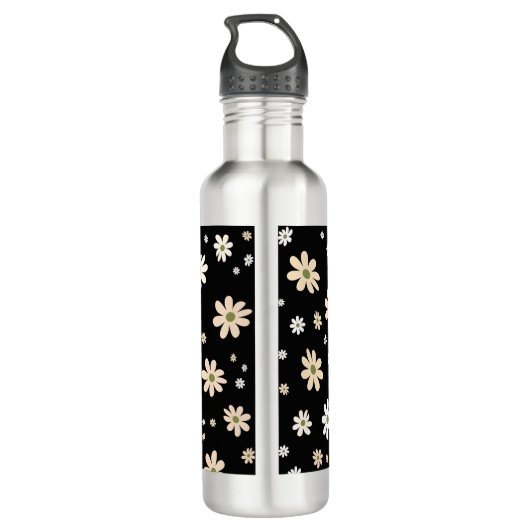 Retro Daisy Bloemen Patroon Boho gepersonaliseerd Waterfles (Achterkant)