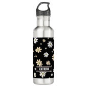 Retro Daisy Bloemen Patroon Boho gepersonaliseerd Waterfles (Voorkant)