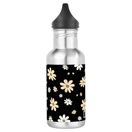 Retro Daisy Bloemen Patroon Boho gepersonaliseerd  Waterfles (Links)