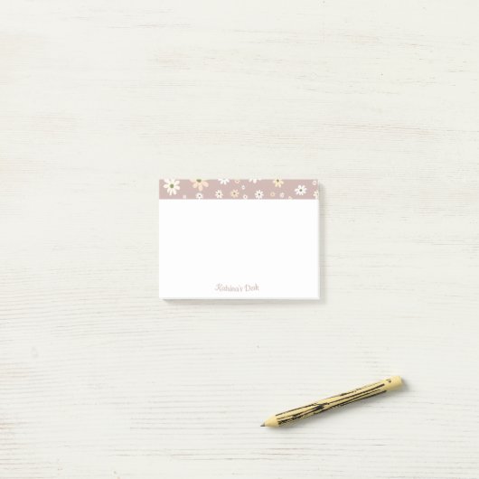 Retro Daisy Bloemen Patroon Gepersonaliseerd Post-it® Notes (Op bureau)