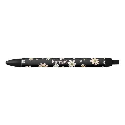 Retro Daisy Bloemen Patroon Gepersonaliseerd Zwarte Inkt Pen (Voorkant)