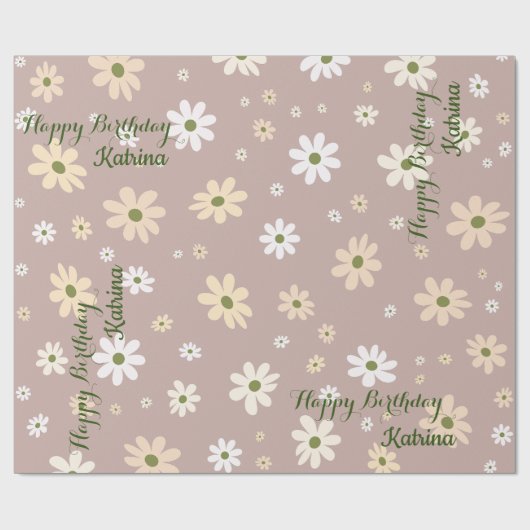 Retro Daisy Bloemen Patroon Gepersonaliseerde Verj Cadeaupapier (Vlak)