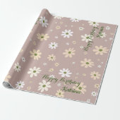 Retro Daisy Bloemen Patroon Gepersonaliseerde Verj Cadeaupapier (Uitgerold)