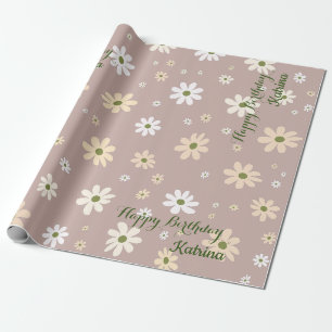 Retro Daisy Bloemen Patroon Gepersonaliseerde Verj Cadeaupapier