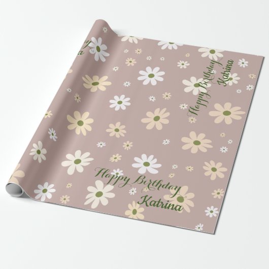 Retro Daisy Bloemen Patroon Gepersonaliseerde Verj Cadeaupapier (Uitgerold)