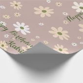 Retro Daisy Bloemen Patroon Gepersonaliseerde Verj Cadeaupapier (Hoek)