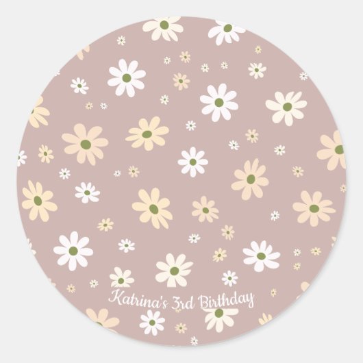 Retro Daisy Bloemen Patroon Gepersonaliseerde Verj Ronde Sticker (Voorkant)