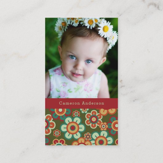 Retro Daisy Blooms en Stippen Patroon Foto mama Contactkaartje (Achterkant)