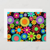 Retro Daisy Blossom Flower Power Pattern Briefkaart (Voorkant / Achterkant)
