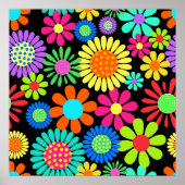 Retro Daisy Blossom Flower Power Pattern Poster (Voorkant)