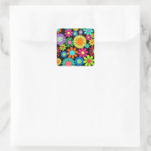 Retro Daisy Blossom Flower Power Pattern Vierkante Sticker (Tas)