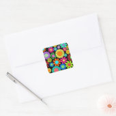 Retro Daisy Blossom Flower Power Pattern Vierkante Sticker (Envelop)