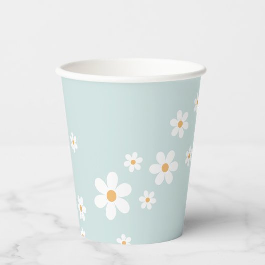 Retro Daisy Blue Baby shower Paper Cups Papieren Bekers (Voorkant)