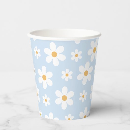 Retro Daisy blue Paper-Borden Papieren Bekers (Voorkant)