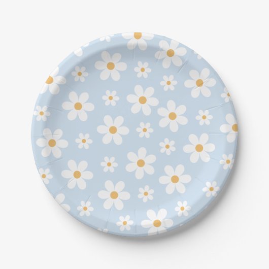 Retro Daisy blue Paper-Borden Papieren Bordje (Voorkant)