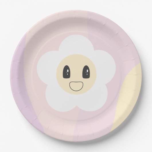 Retro Daisy Blush Roze Baby Meisje Verjaardag Papieren Bordje (Voorkant)