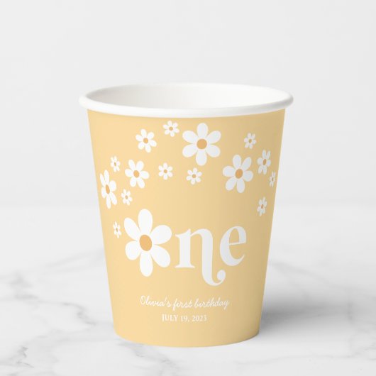 Retro daisy boho 1e verjaardag papieren bekers (Voorkant)