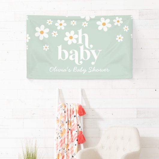 Retro Daisy boho Baby shower Banner (Insitu)