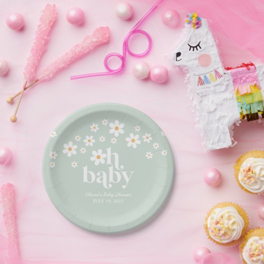 Retro Daisy boho Baby shower Bord Groenboek (Feest)