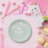 Retro Daisy boho Baby Shower groene papieren bord (Feest)
