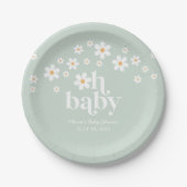 Retro Daisy boho Baby Shower groene papieren bord (Voorkant)