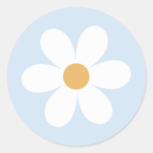 Retro daisy boho blauw ronde sticker (Voorkant)