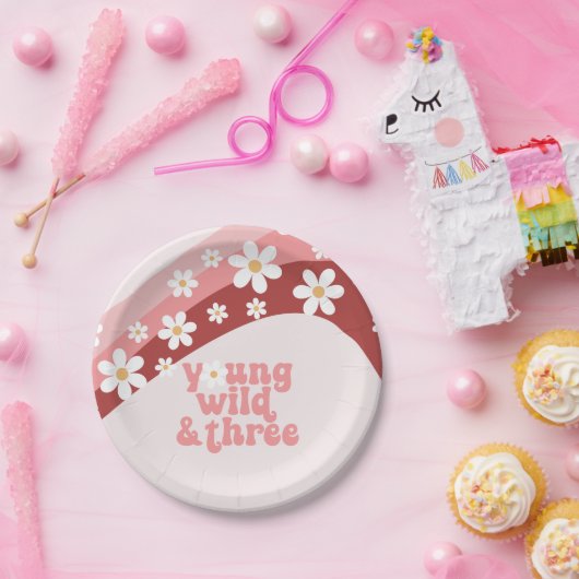 Retro daisy boho floral 3rd jarig papieren bordje (Feest)