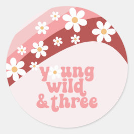 Retro daisy boho floral 3rd jarig ronde sticker
