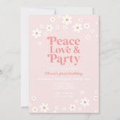 Retro daisy boho floral peace love party kaart (Voorkant)