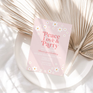 Retro daisy boho floral peace love party kaart
