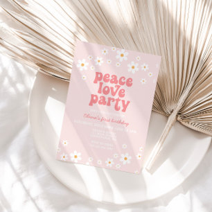 Retro daisy boho floral peace love party kaart