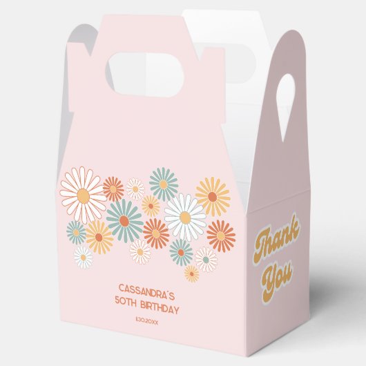 Retro Daisy Boho Groovy Floral Birthday Bedankdoosjes (Geopend)