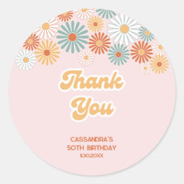 Retro Daisy Boho Groovy Floral Birthday Ronde Sticker