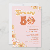 Retro Daisy Boho Orange Pink 50th Birthday Kaart (Voorkant)