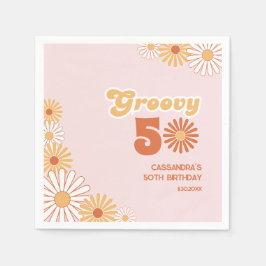 Retro Daisy Boho Orange Pink 50th Birthday Servet