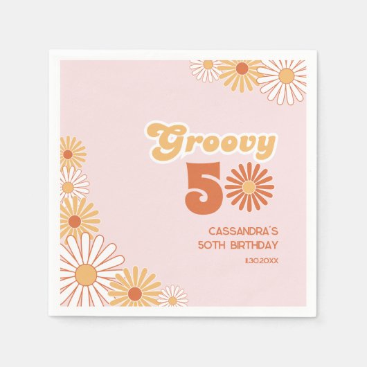 Retro Daisy Boho Orange Pink 50th Birthday Servet (Voorkant)