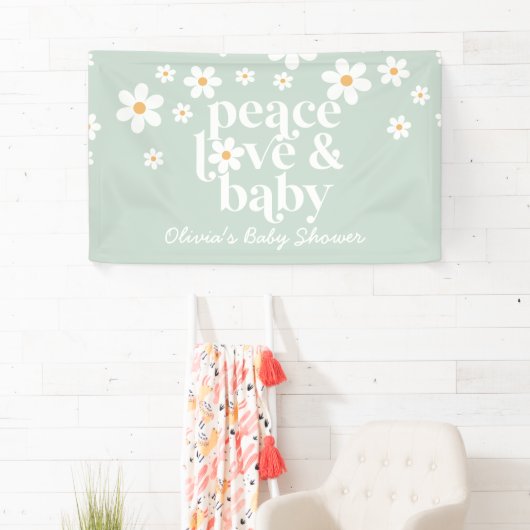 Retro Daisy boho Peace Love Baby shower Banner (Insitu)