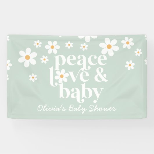Retro Daisy boho Peace Love Baby shower Banner (Horizontaal)