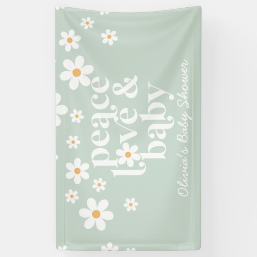 Retro Daisy boho Peace Love Baby shower Banner (Verticaal)
