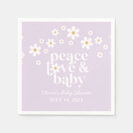 Retro Daisy boho Peace Love Baby shower lila Servet (Voorkant)